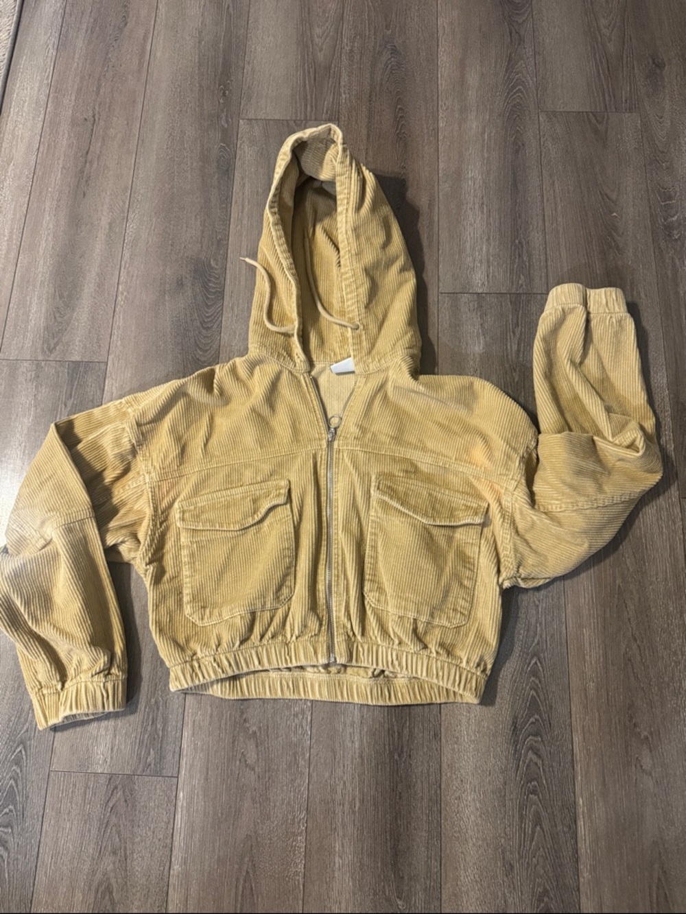 BDG Corduroy Hooded Bomber Jacket in Mustard Yellow
